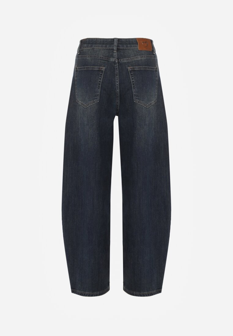 Granatowe Jeansy Barrel Fit High Waist Delandria