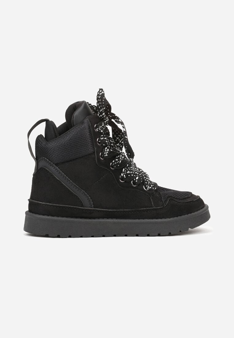 Czarne Sneakersy Ozdobione Sznurówkami w Geometryczny Wzór Avoslia