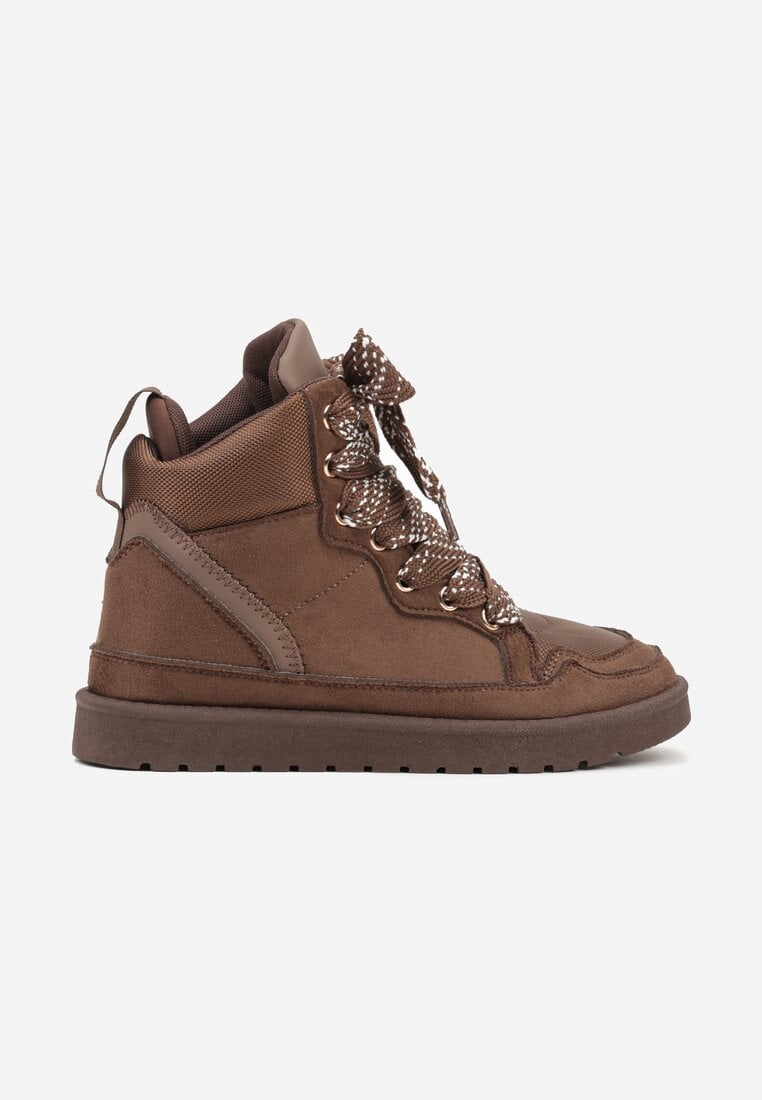 Brązowe Sneakersy Ozdobione Sznurówkami w Geometryczny Wzór Avoslia
