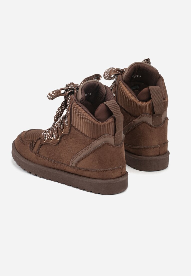 Brązowe Sneakersy Ozdobione Sznurówkami w Geometryczny Wzór Avoslia