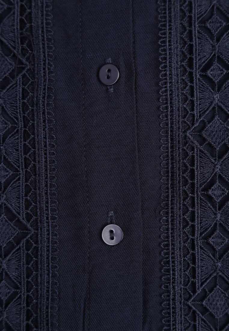 Granatowa Koszula ze Stójką i Koronką Phaeninca