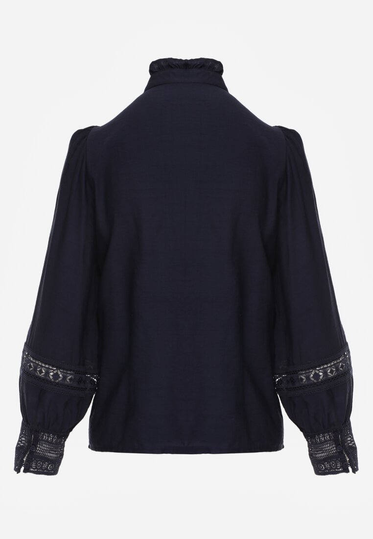 Granatowa Koszula ze Stójką i Koronką Phaeninca