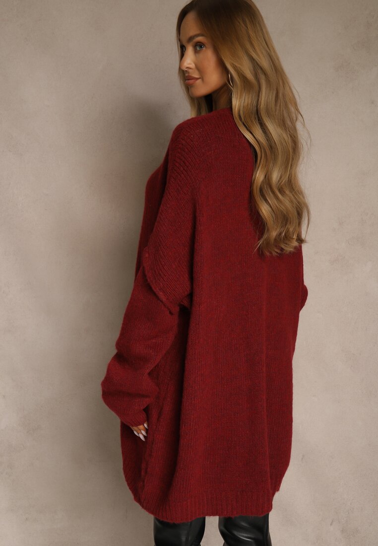 Bordowy Sweter Oversize z Wełną i Wiskozą Fedolina