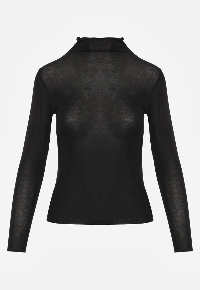 Czarna Wiskozowa Bluzka Longsleeve Golf z Kaszmirem Vidara