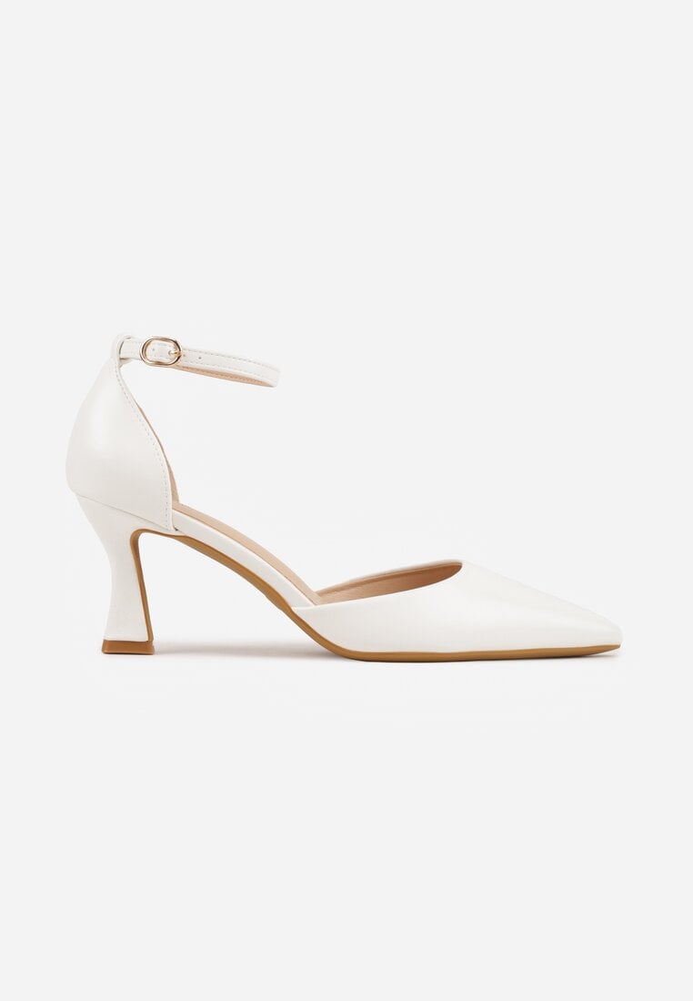 Białe Czółenka Vices na Klepsydrze z Noskiem w Szpic i Klamerką Nusithia