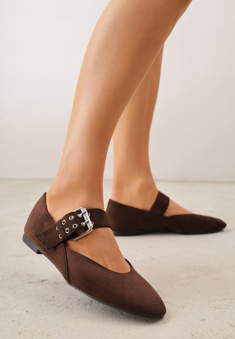 Ciemnobrązowe Balerinki Vices w Krowie Łaty w Stylu Mary Jane ze Skórzaną Wkładką Rilaneia