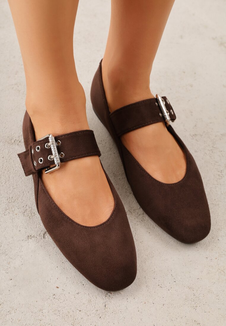 Ciemnobrązowe Balerinki Vices w Krowie Łaty w Stylu Mary Jane ze Skórzaną Wkładką Rilaneia