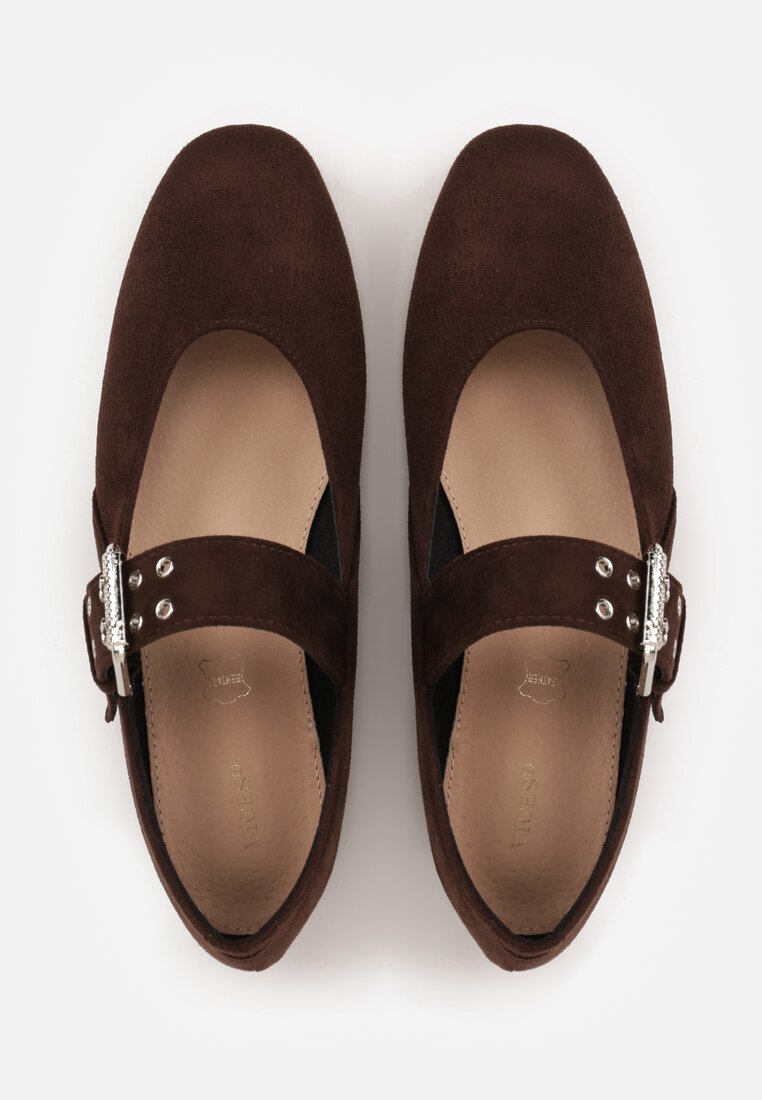 Ciemnobrązowe Balerinki Vices w Krowie Łaty w Stylu Mary Jane ze Skórzaną Wkładką Rilaneia
