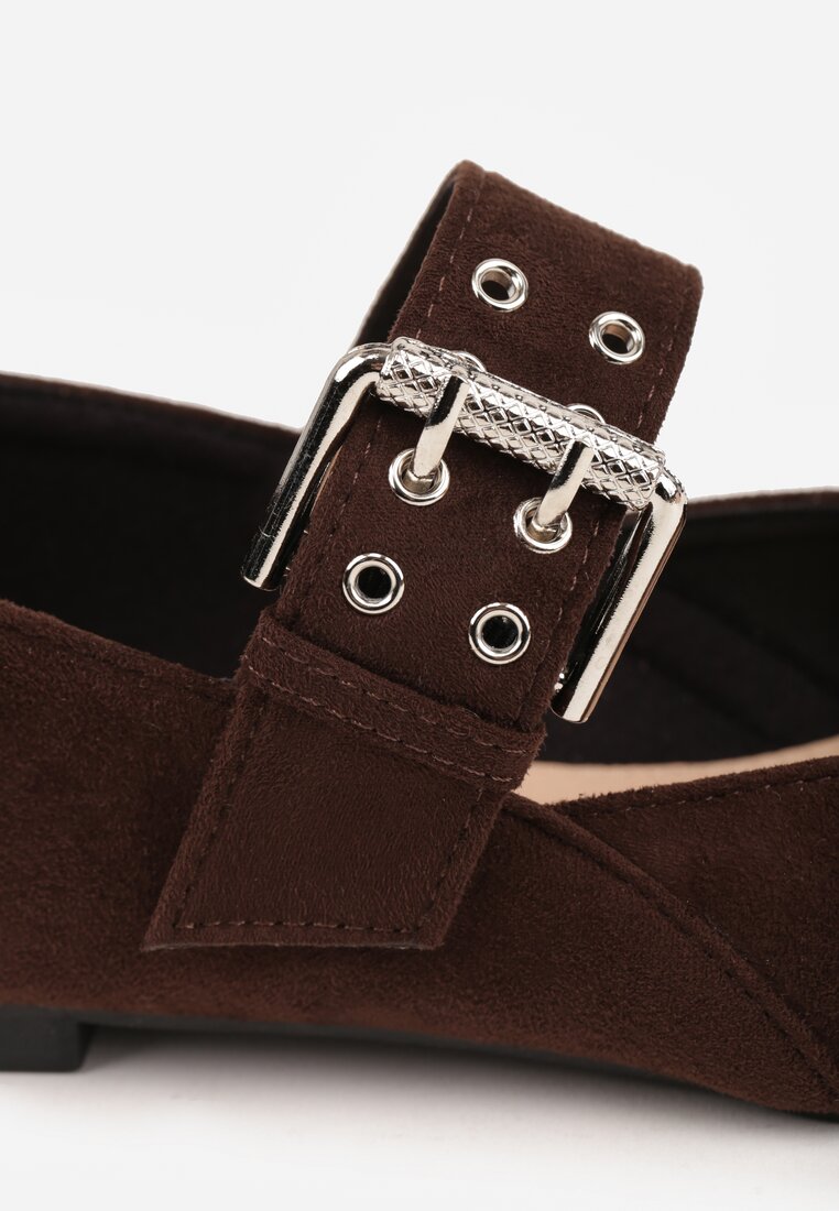 Ciemnobrązowe Balerinki Vices w Krowie Łaty w Stylu Mary Jane ze Skórzaną Wkładką Rilaneia