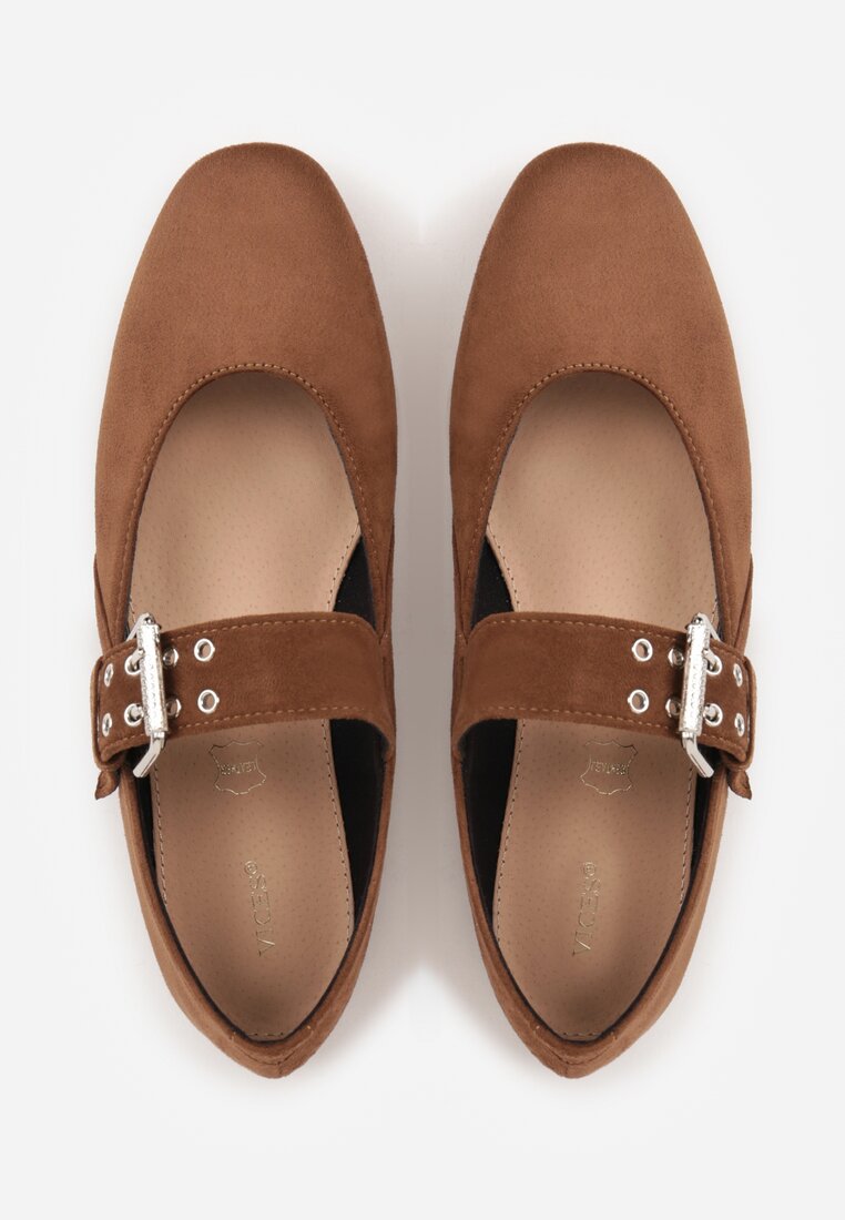 Brązowe Balerinki Vices w Krowie Łaty w Stylu Mary Jane ze Skórzaną Wkładką Rilaneia