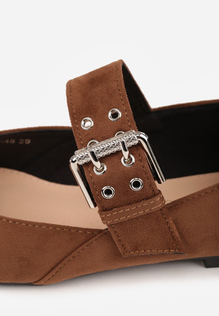 Brązowe Balerinki Vices w Krowie Łaty w Stylu Mary Jane ze Skórzaną Wkładką Rilaneia