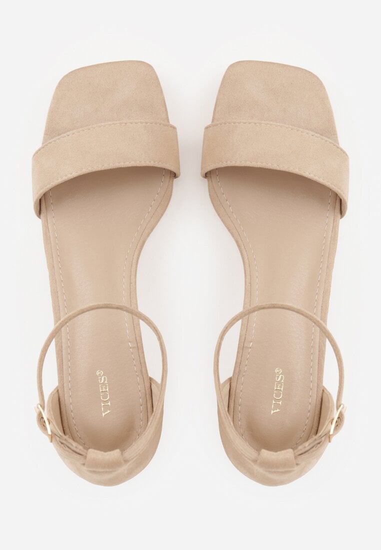 Ciemnobeżowe Eleganckie Sandały VICES na Klockowym Obcasie z Paskiem Wokół Kostki Undimora