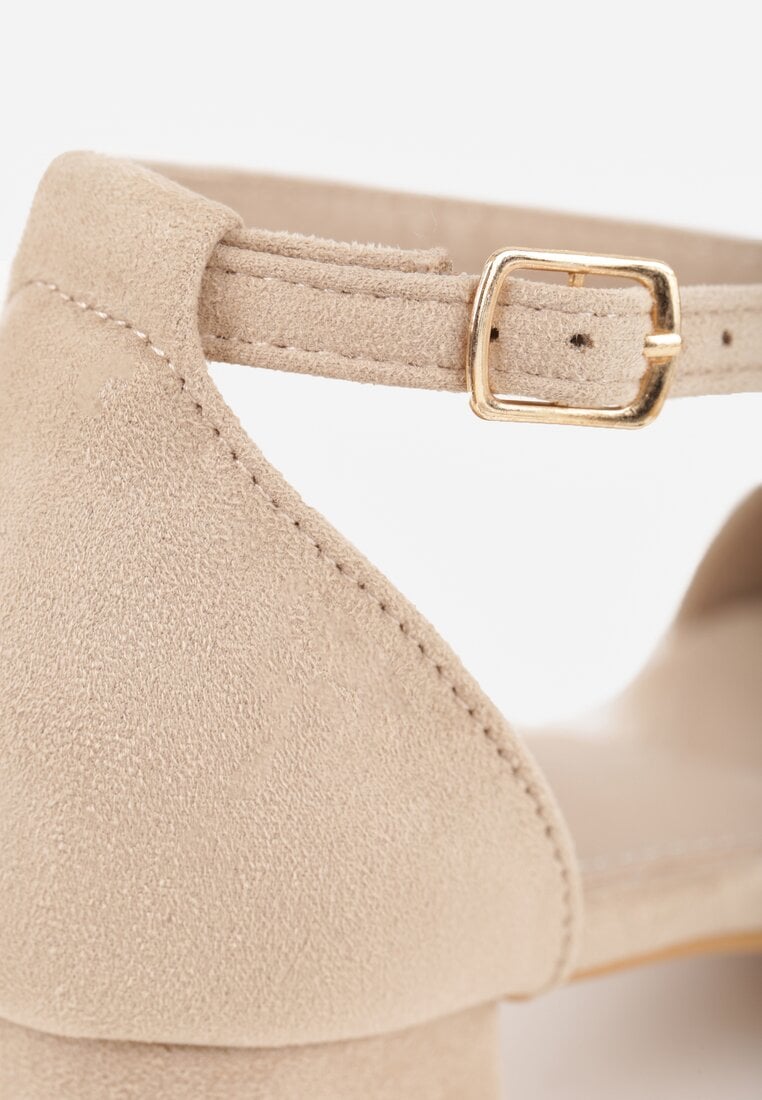 Ciemnobeżowe Eleganckie Sandały VICES na Klockowym Obcasie z Paskiem Wokół Kostki Undimora