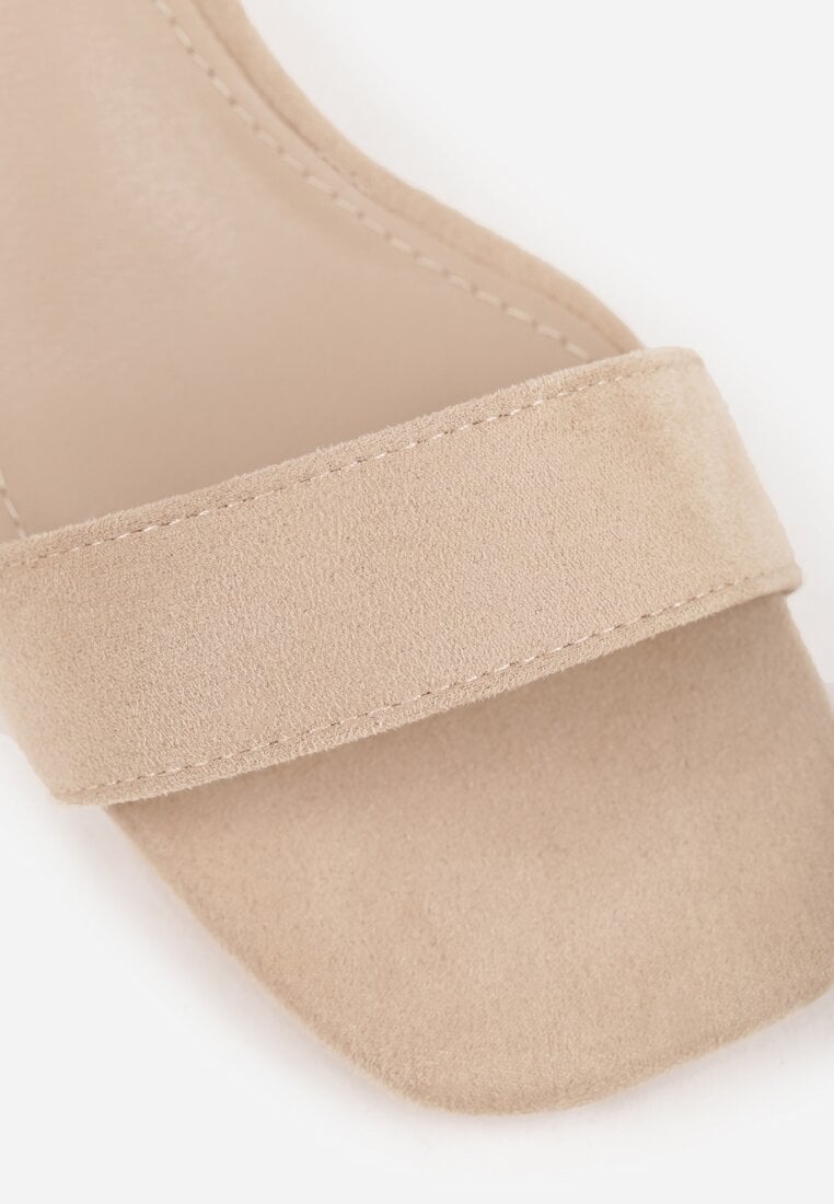 Ciemnobeżowe Eleganckie Sandały VICES na Klockowym Obcasie z Paskiem Wokół Kostki Undimora