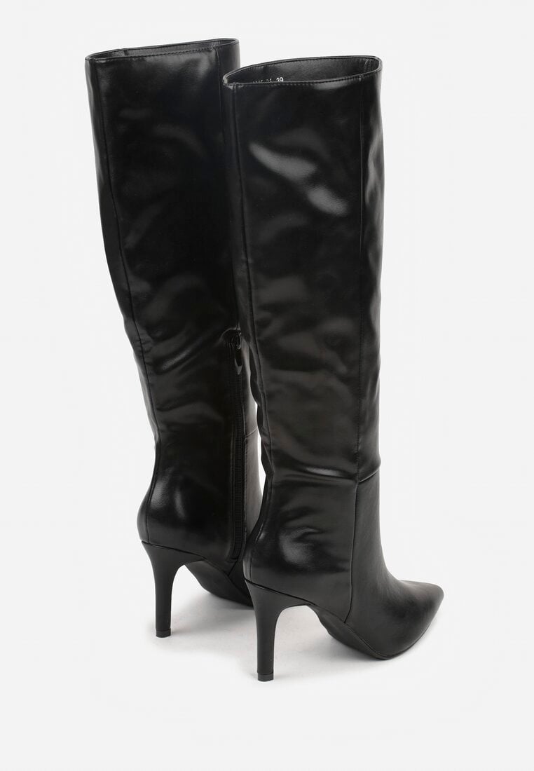 Czarne Marszczone Kozaki na Szpilce Monitania