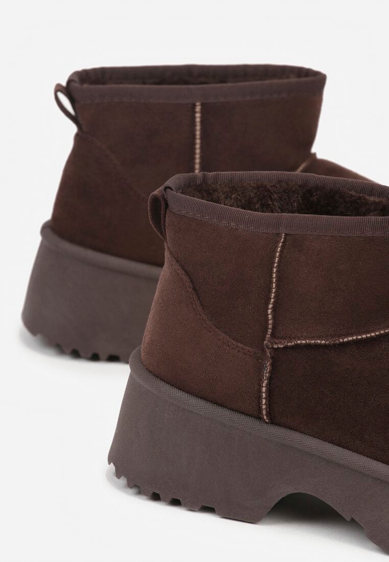 Ciemnobrązowe Śniegowce z Imitacji Zamszu o Wsuwanym Fasonie na Platformie Reilessa