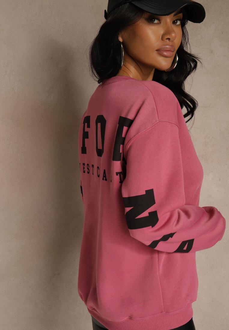 Różowa Bluza Ocieplana z Bawełną Ozdobiona Napisem Fezurra