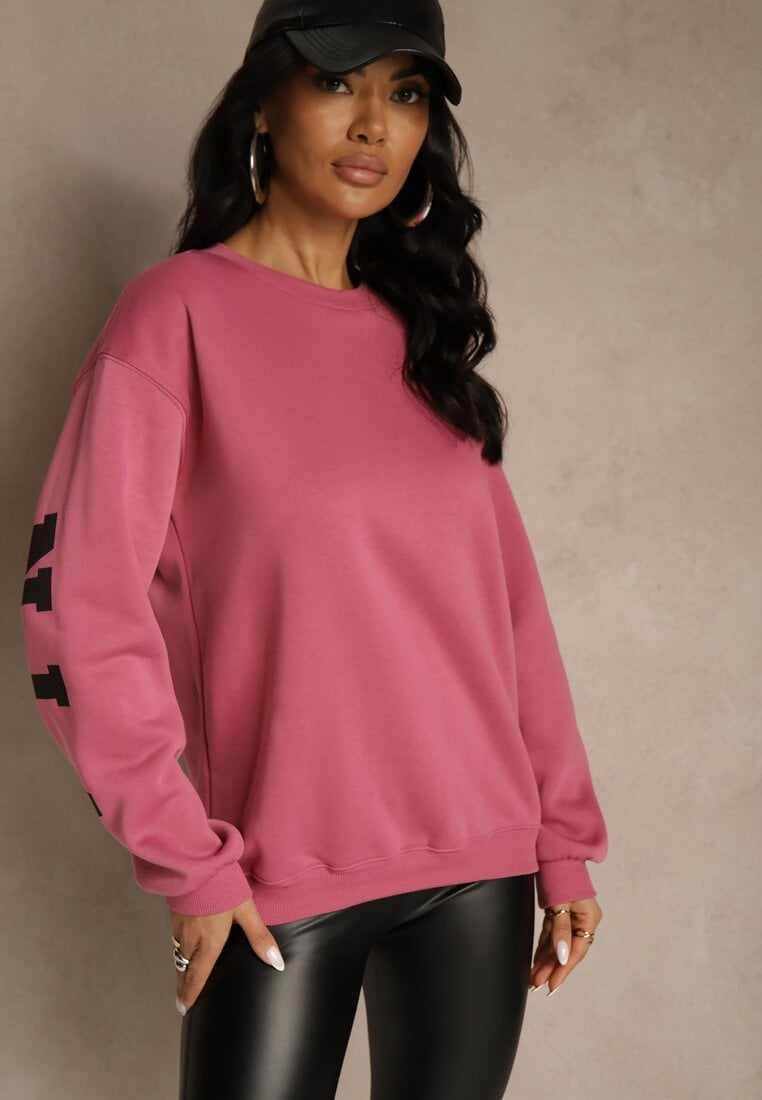 Różowa Bluza Ocieplana z Bawełną Ozdobiona Napisem Fezurra
