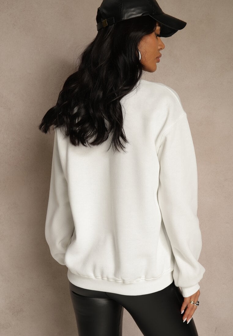 Biała Bluza z Bawełną Ozdobiona  Napisem Fezolda