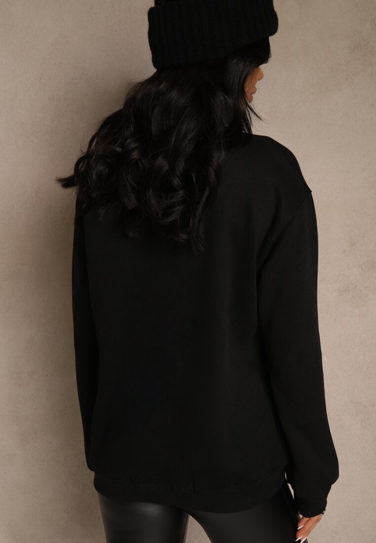 Czarna Bluza z Bawełną Ozdobiona  Napisem Fezolda