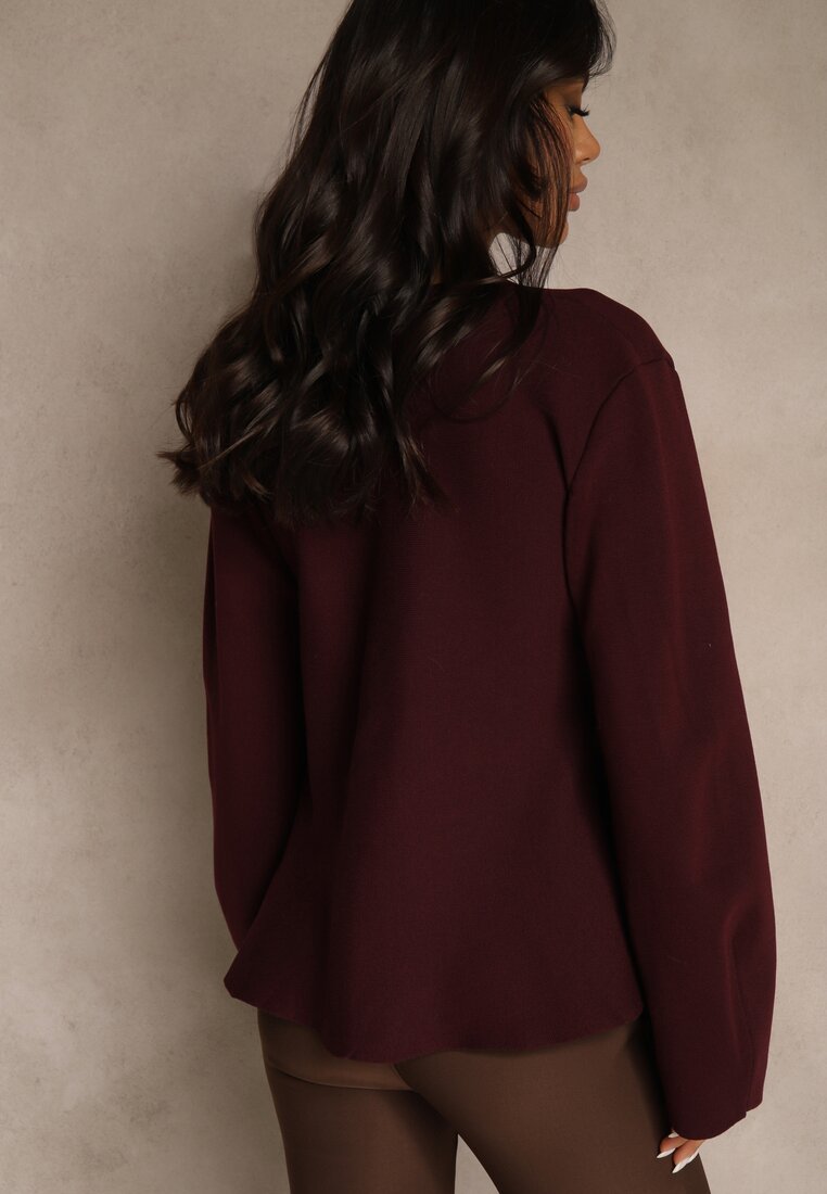 Bordowy Kardigan z Wiskozą Ozdobiony w Pasie Wiązaniem Tusllima