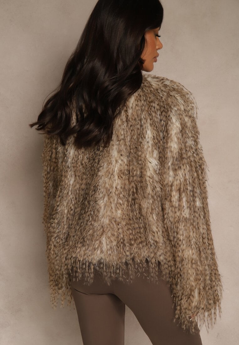 Brązowa Kurtka Futerko Ozdobione Cieniowaniem Tusirra