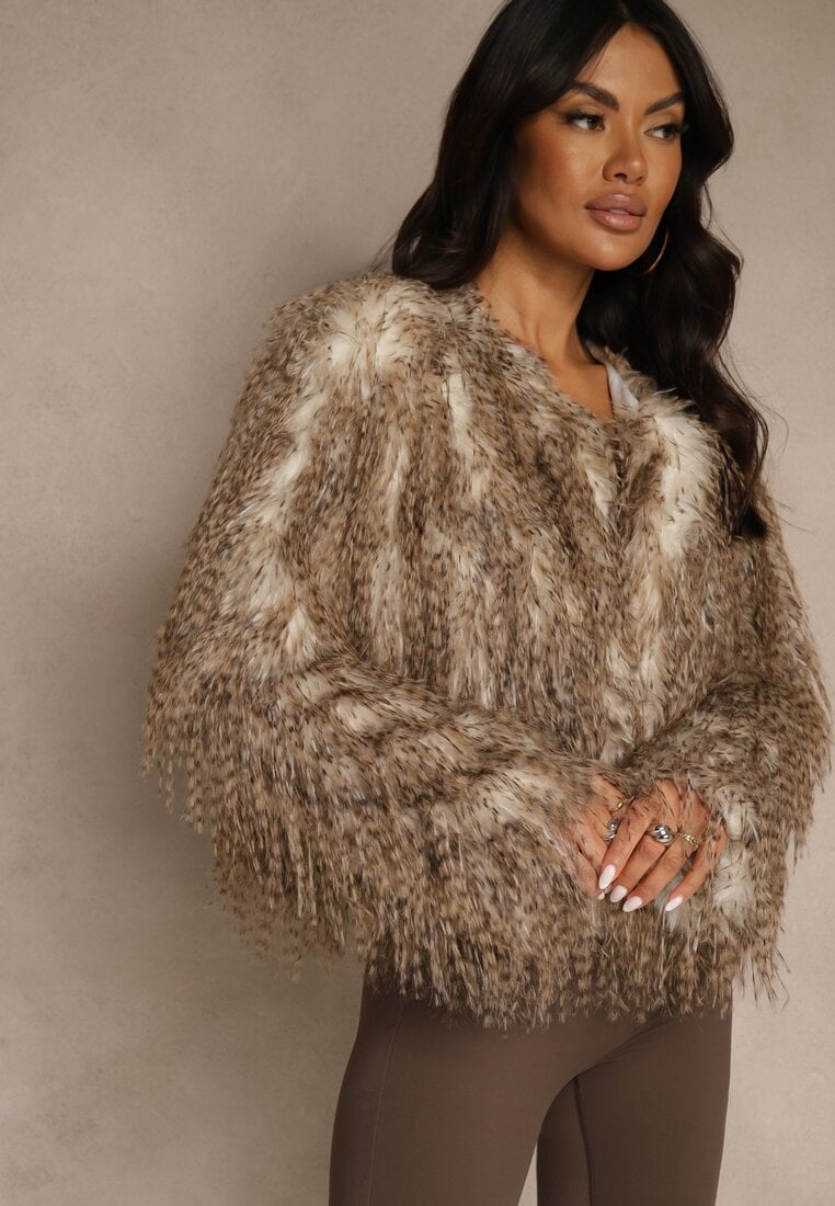 Brązowa Kurtka Futerko Ozdobione Cieniowaniem Tusirra