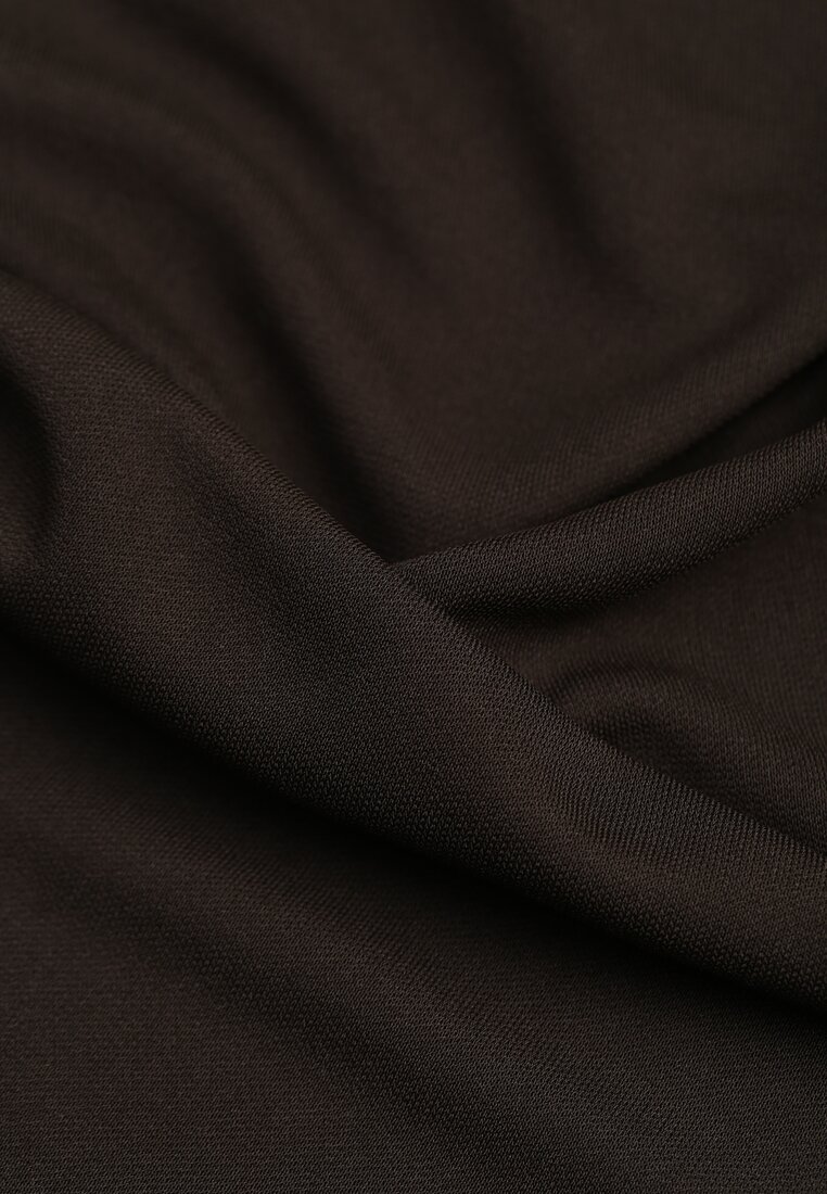 Brązowa Bluzka Longsleeve o Asymetrycznym Kroju z Poduszkami w Ramionach Tusandia