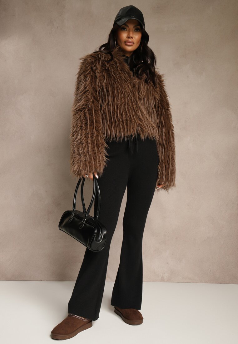 Czarne Dzianinowe Spodnie z Wiskozą o Kroju Flare Zetene