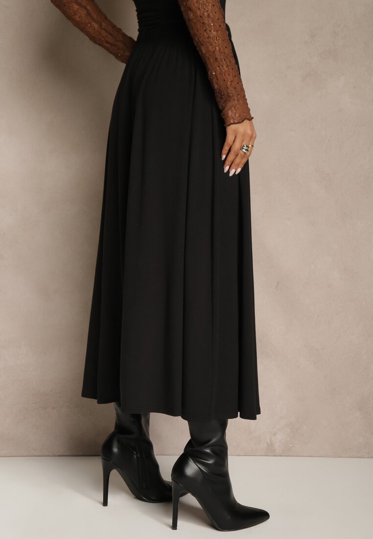 Czarna Rozkloszowana Spódnica z Bawełny Tussala