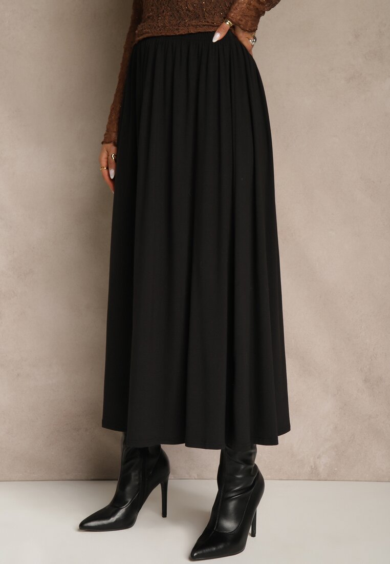 Czarna Rozkloszowana Spódnica z Bawełny Tussala