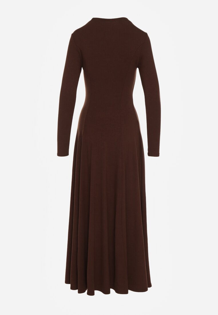 Brązowa Rozkloszowana Sukienka z Bawełny Tusmala