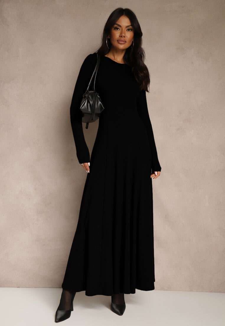 Czarna Rozkloszowana Sukienka z Bawełny Tusmala