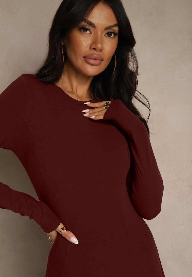 Bordowa Rozkloszowana Sukienka z Bawełny Tusmala