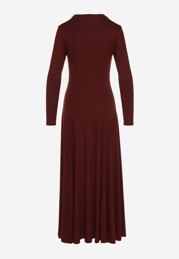 Bordowa Rozkloszowana Sukienka z Bawełny Tusmala