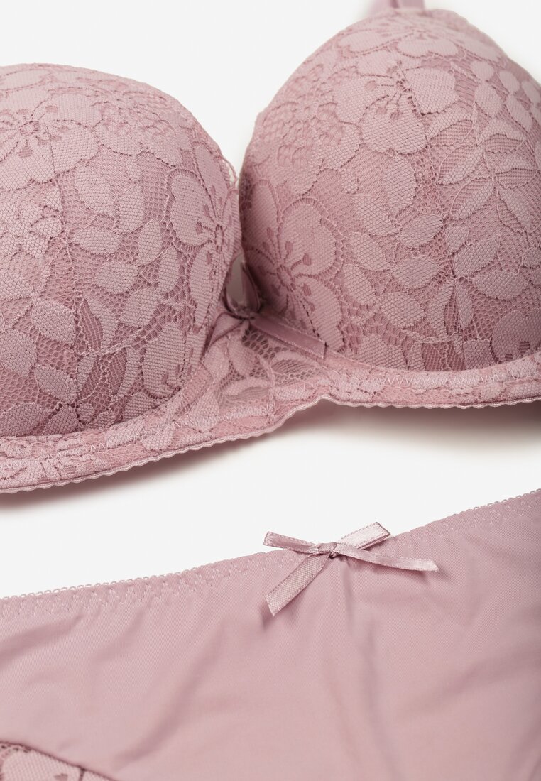 Jasnofioletowy Koronkowy Komplet Majtki Figi i Biustonosz Eziselle