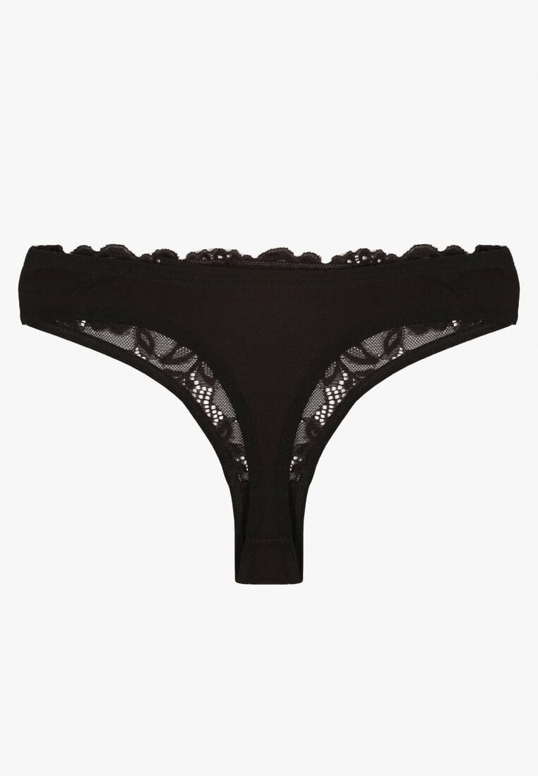 Czarne Bawełniane Majtki Stringi z Koronką Ilwedana