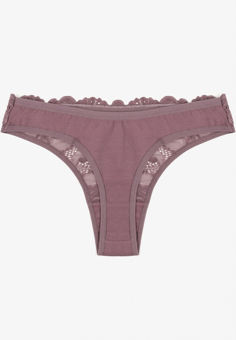 Fioletowe Bawełniane Majtki Stringi z Koronką Ilwedana