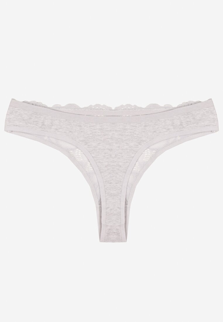 Jasnoszare Bawełniane Majtki Stringi z Koronką Ilwedana