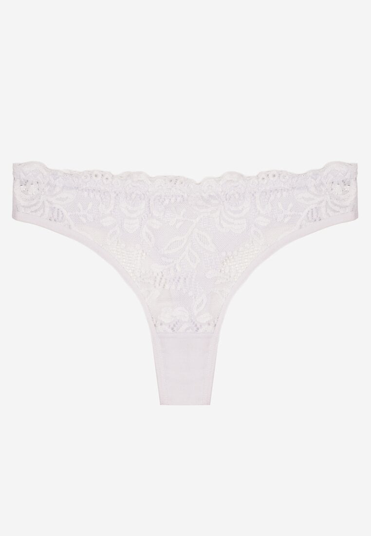 Białe Bawełniane Majtki Stringi z Koronką Ilwedana