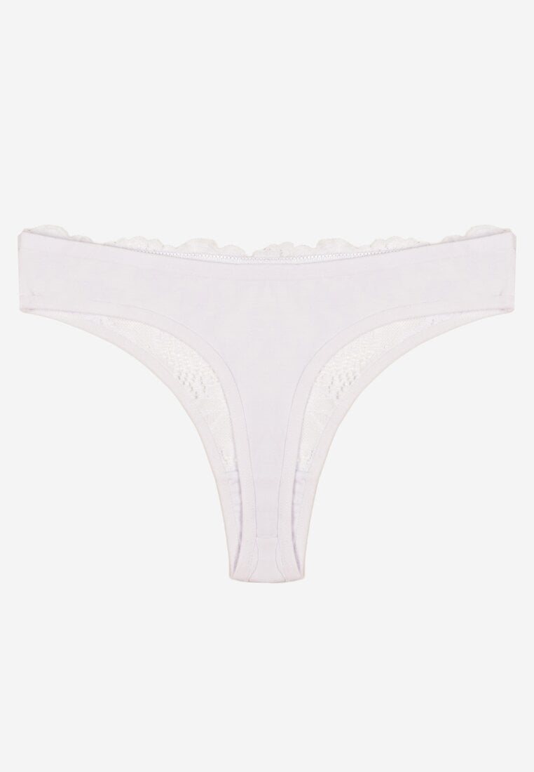 Białe Bawełniane Majtki Stringi z Koronką Ilwedana