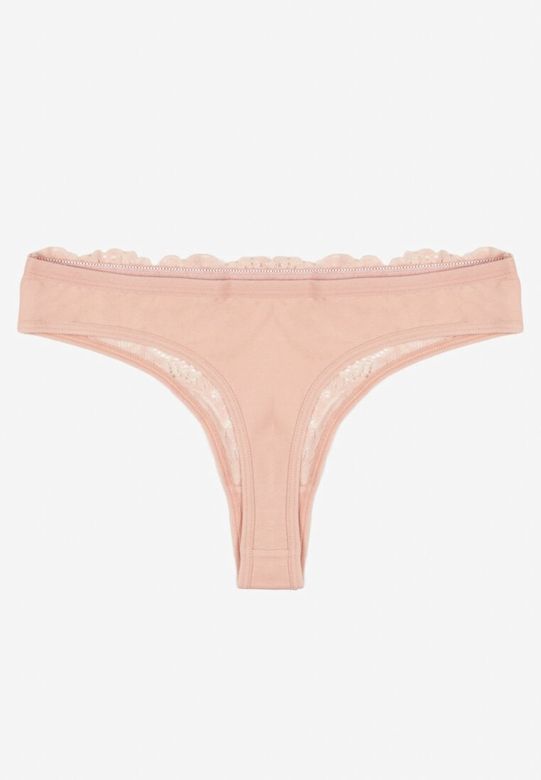 Różowe Bawełniane Majtki Stringi z Koronką Ilwedana