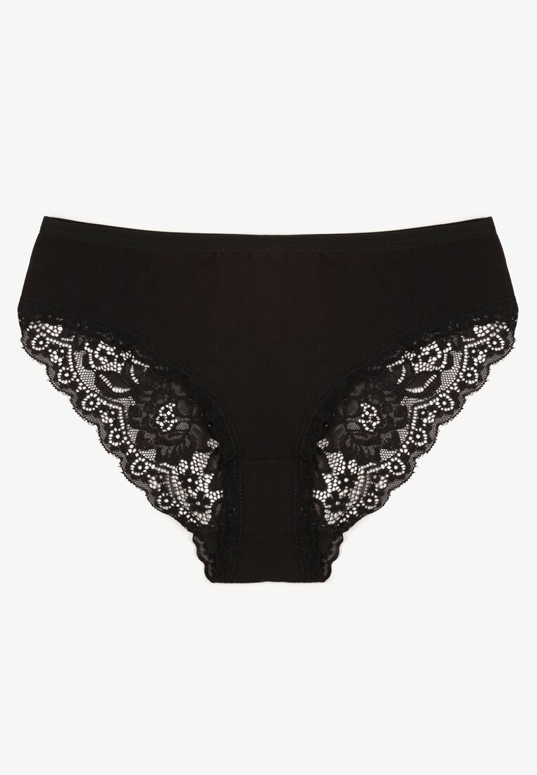 Czarne Majtki Figi z Koronkowymi Wstawkami Amiora
