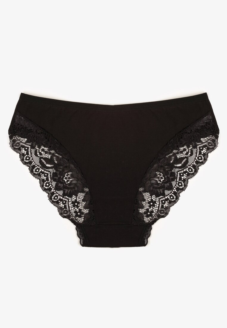 Czarne Majtki Figi z Koronkowymi Wstawkami Amiora