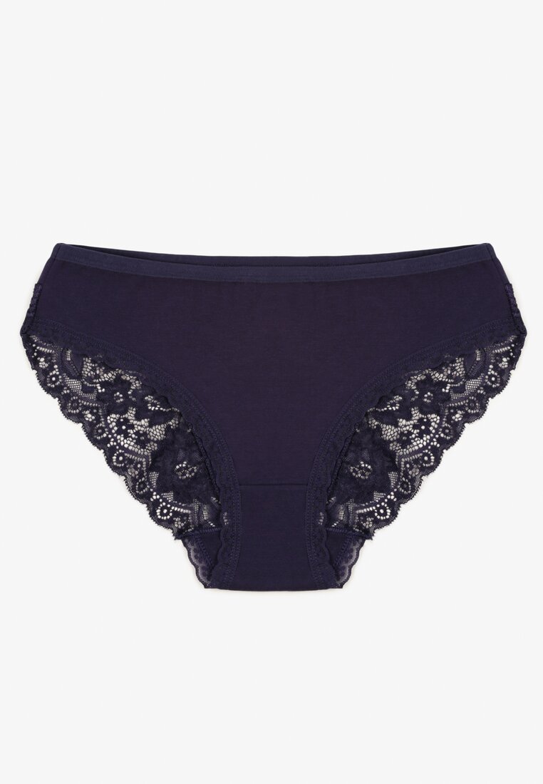 Granatowe Majtki Figi z Koronkowymi Wstawkami Amiora