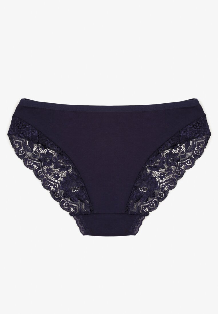 Granatowe Majtki Figi z Koronkowymi Wstawkami Amiora