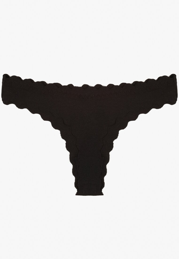 Czarne Prążkowane Majtki Stringi z Bawełny Ilweda