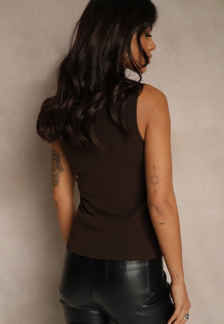 Ciemnobrązowy Dopasowany Top z Bawełny z Półgolfem Unellesa