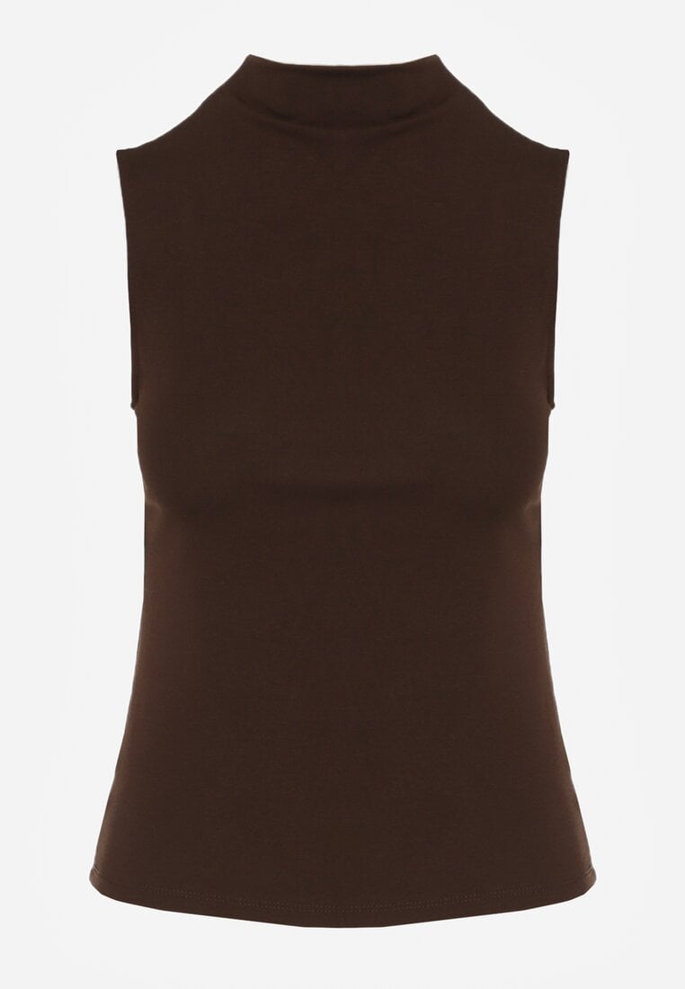 Ciemnobrązowy Dopasowany Top z Bawełny z Półgolfem Unellesa