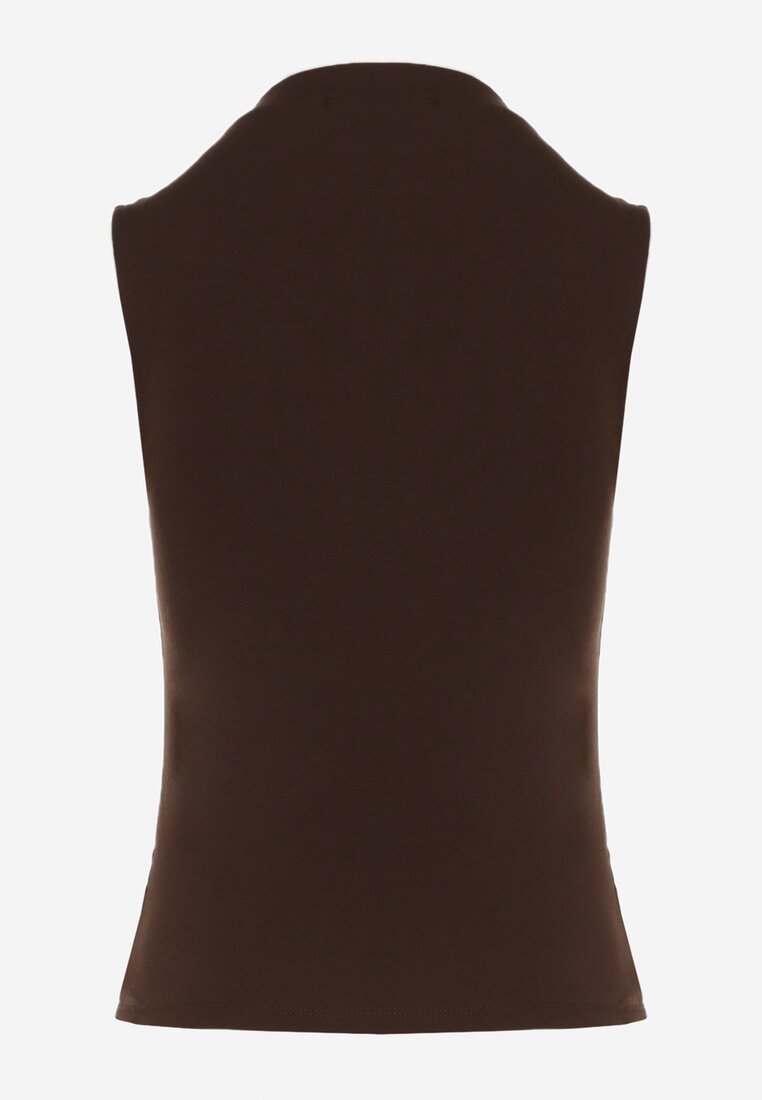 Ciemnobrązowy Dopasowany Top z Bawełny z Półgolfem Unellesa